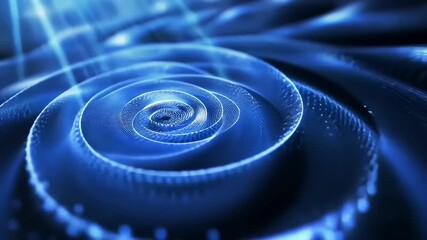 Abstract blue spiral pattern with glowing particles creating a sense of depth and movement - Powered by Adobe