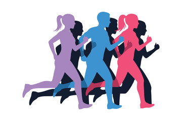 Diverse Runners in motion, celebrating fitness and healthy lifestyles