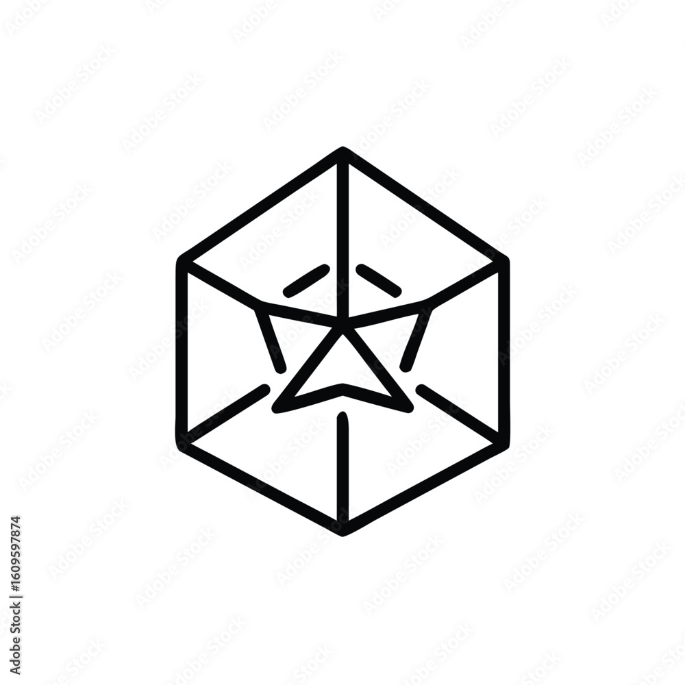 Poster outline geometric cube transforming into star shape abstract