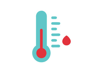 Simple thermometer icon with red liquid and teal markings vector illustration