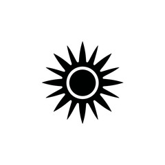 Bold sun icon with circular center and solid rays, vector illustration
