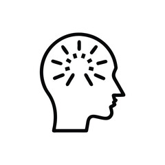 Outline human head profile with radiating lines inside icon