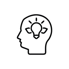 Outline icon a human head profile with a lightbulb radiating lines silhouette