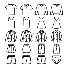 Outline drawings of various clothing items arrayed