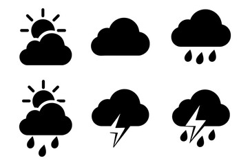Obraz premium Weather icons showing sun clouds rain and lightning
