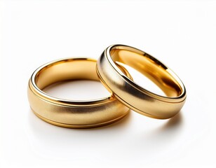 two golden wedding rings isolated on white background