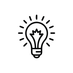 Outline light bulb icon with radiating lines on idea inspiration