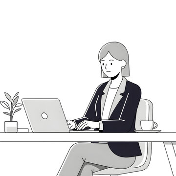 recommend clip art: Minimalist Line Art of Businesswoman Working on Laptop at Desk
                    
                    