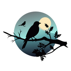 Fototapeta premium Silhouette of Bird on a Branch at Dusk