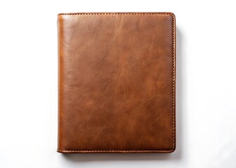 Vintage leather bound journal on a clean white background