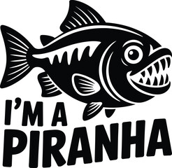 Fierce piranha fish with sharp teeth and text aggressive