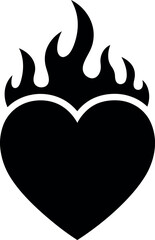 Flaming Heart Silhouette - Passion Love Emotion Icon

