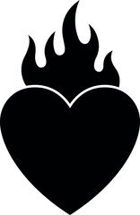 Flaming Heart Silhouette - Passion Love Emotion Icon

