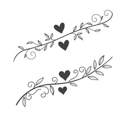 Decorative swirls with hearts and leaves ornate flourish design silhouette