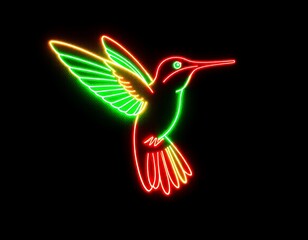 Neon Hummingbird Vibrant Luminescent Bird in Flight