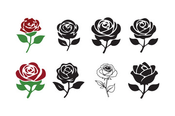 Set of Black and Red Rose Vector Icons. Victor illustration eps10