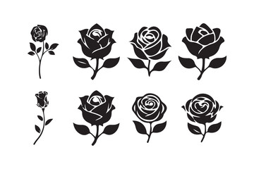 Botanical Rose Set. Silhouette Flower Collection. Victor illustration eps10