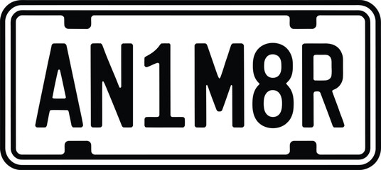 License plate with alphanumeric characters black white
