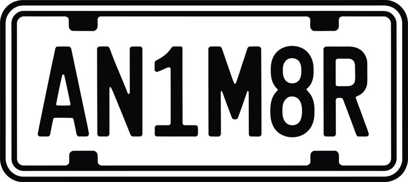 License plate with alphanumeric characters black white