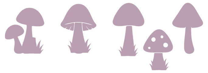Set of natural and isolated mushrooms Black and light pink color, sprouts from the autumn forest. Seasonal hedgehog mushrooms, chanterelles, Vector flat illustration.   Nature illustration. Eps 10