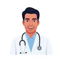 Fototapeta premium Smiling male doctor wearing a white coat and stethoscope, confident expression.