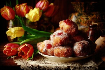 Warm Light, Traditional Style, Deep Colors, Rustic Charm, Homey Ambiance, Focus on Delicious Details