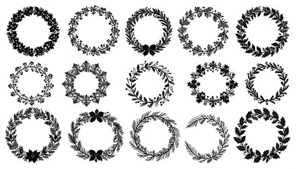 Set of black and white floral wreaths
