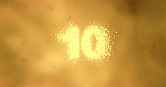 Cinematic vintage countdown from 10 to 1 made of golden particles