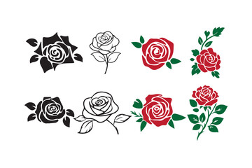 Rose Flower Vector Set. Black and Red Designs. Victor illustration eps10