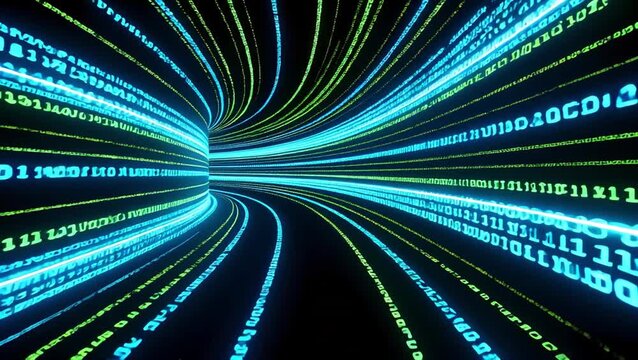 Futuristic Digital Tunnel Showcasing High Tech Data Transfer and Computer Code Cyberspace with Vibrant Binary Flow Illustrating Information Flow and Digital Data Cutting Edge Technology Environment