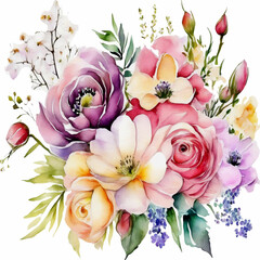 Colorful botanical blooming flower elegance watercolor bouquet. Colorful flower blooms in watercolor serenity painting on canvas, watercolor painting of bouquet vector Illustration.