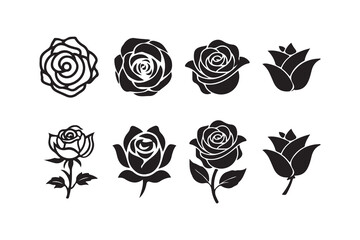 Botanical Rose Set. Silhouette Flower Collection. Victor illustration eps10