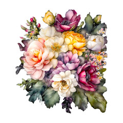 Colorful botanical blooming flower elegance watercolor bouquet. Colorful flower blooms in watercolor serenity painting on canvas, watercolor painting of bouquet vector Illustration.