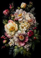 Colorful botanical blooming flower elegance watercolor bouquet. Colorful flower blooms in watercolor serenity painting on canvas, watercolor painting of bouquet vector Illustration.