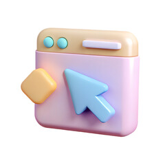 Pastel Colored Browser Window with Cursor and Button for Interface Design and Application Development in Modern 3D Rendering