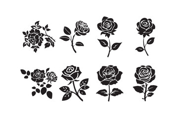 Botanical Rose Set. Silhouette Flower Collection. Victor illustration eps10