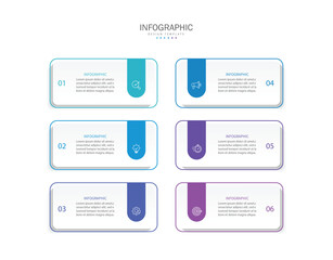Design template for vector infographic labels with icons and 6 options or steps.	