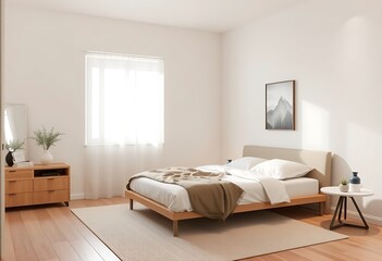 Bright and Airy Modern Bedroom Interior with Wooden Accents