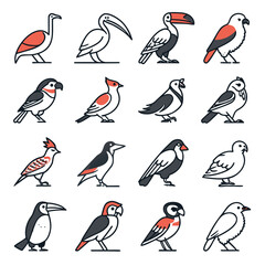 Naklejka premium Modern collection of stylized vector bird icons for design projects