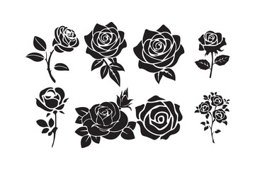 Floral Rose Icon Set. Black Vector Illustrations. Victor illustration eps10