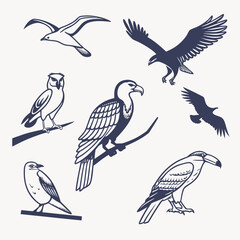 Obraz premium A cohesive set of vector bird icons for design projects