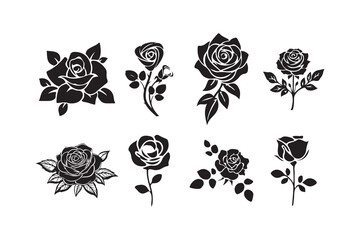 Floral Rose Icon Set. Black Vector Illustrations. Victor illustration eps10