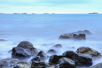beach scenery with pebbles and rocks