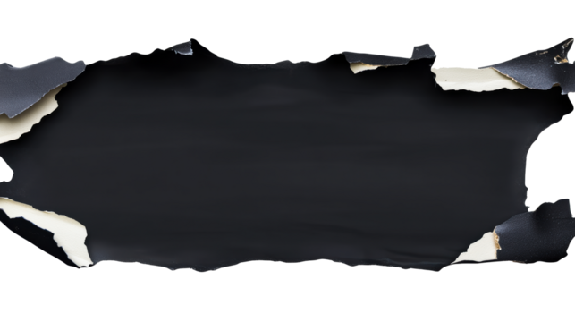 Torn black paper with a jagged edge on a transparent background