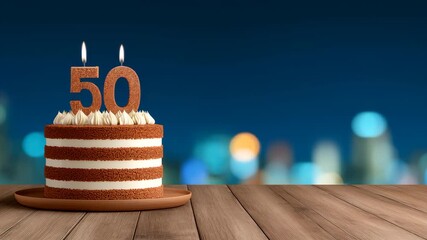 Delicious cake with candles for milestone 50 fifty birthday celebration, perfect dessert for special