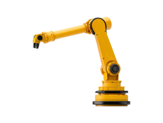 Industrial robotic arm isolated on transparent or white background, png