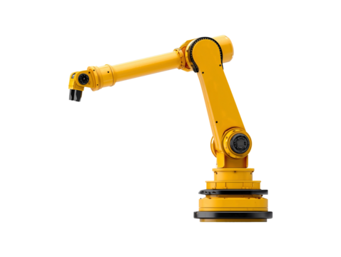 Industrial robotic arm isolated on transparent or white background, png