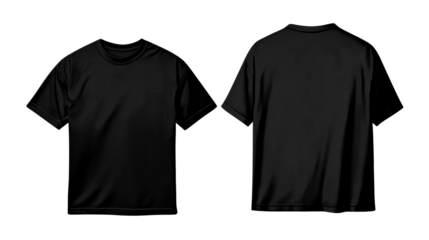 Black t shirt with short sleeves on a transparent background