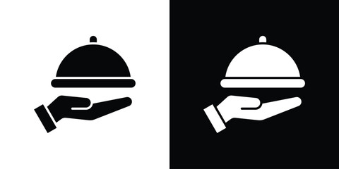 Hand holding tray icon illustrations filled outline style. EPS10