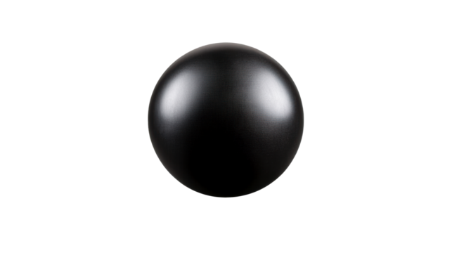 Solid black fitness ball on transparent background for exercise